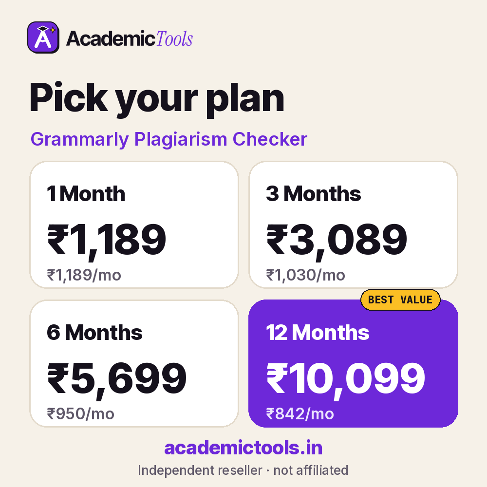 Grammarly Plagiarism Checker cheap subscription plans – 1, 3, 6 and 12 months